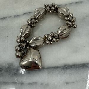 Chunky silver puffy heart stretchy bracelet